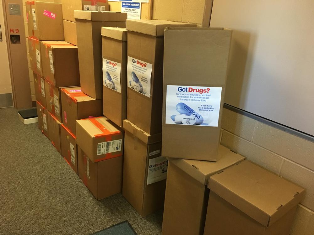 Sealed boxes of prescription drugs for pick-up by DEA