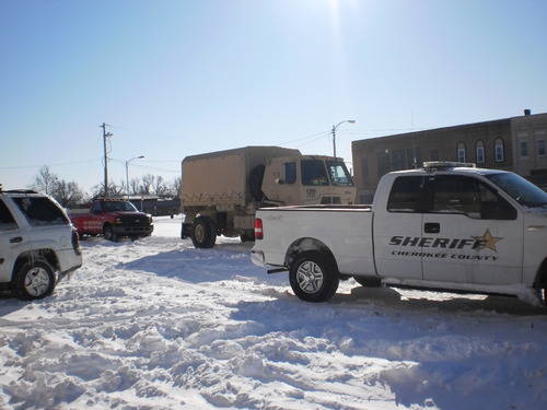 Cherokee County Sheriff truck parked in the snow