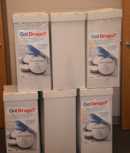 6 large boxes of medications that were collected