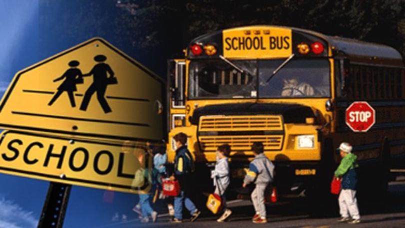 school bus safety with school crossing sign